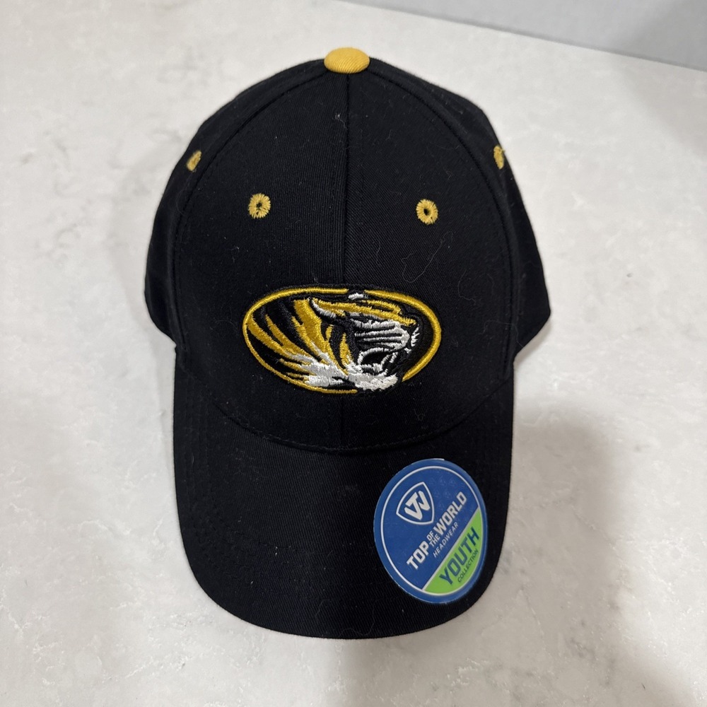 TOP OF THE WORLD Hat Boys Youth Black Adjustable Mizzou Tigers Cotton Baseball